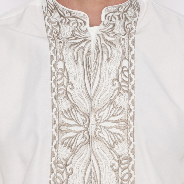 RICARDO Baju Koko Pria Putih Bordir Lengan Panjang