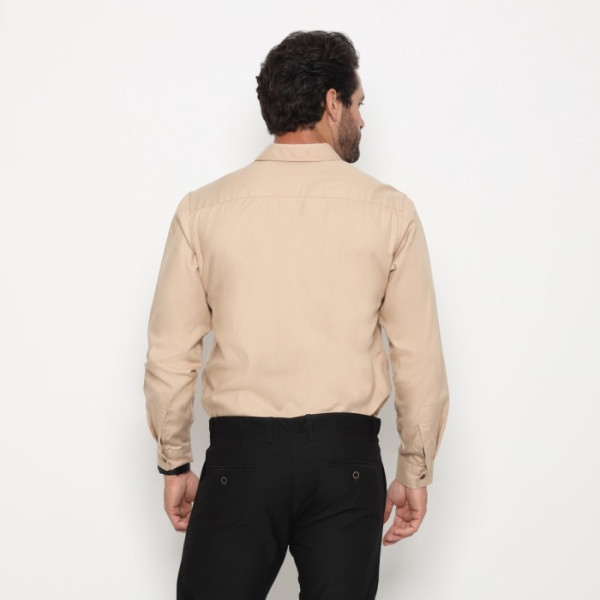 RICARDO Kemeja Pria Polos Cream Lengan Panjang Slim Fit