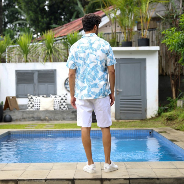 RICARDO Kemeja Pria Motif Printing Daun Lengan Pendek