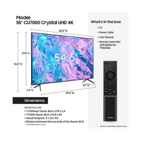 SAMSUNG 55CU7000 SMART TV CRYSTAL UHD 4K 55 INCH UA55CU7000 //55AU7000