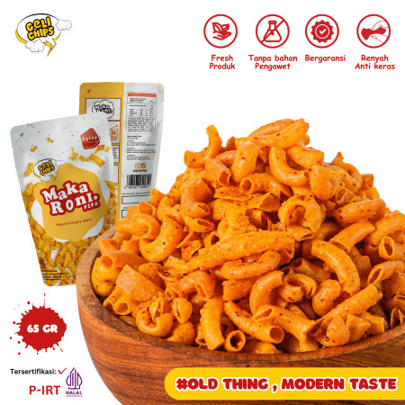 Gelichips Makaroni Pipa Rasa Spicy Camilan Kering Pedas 65 gram - Cikuran 65gr