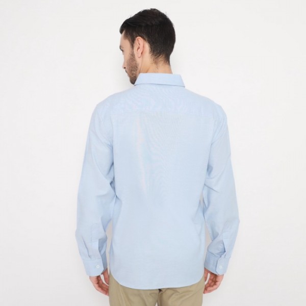 FICHINO Kemeja Pria Basic Polos Lengan Panjang Biru Muda