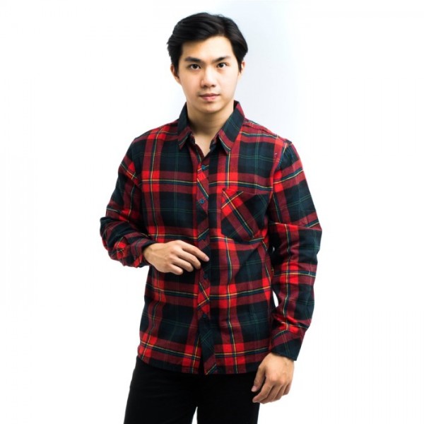 FICHINO Kemeja Flannel Cestano Maroon