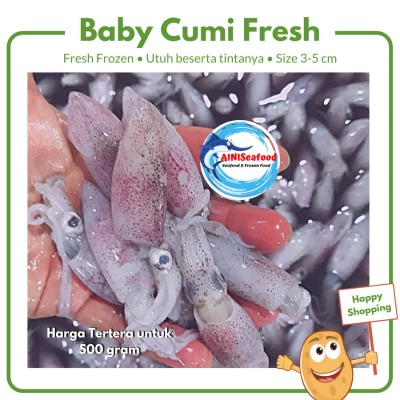 Cumi baby ukuran kecil utuh beserta tinta hitamnya