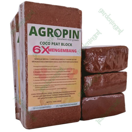 CocoPeat Premium Low EC AGROPIN, Coco Peat BLOCK 1 kg Super Expandable
