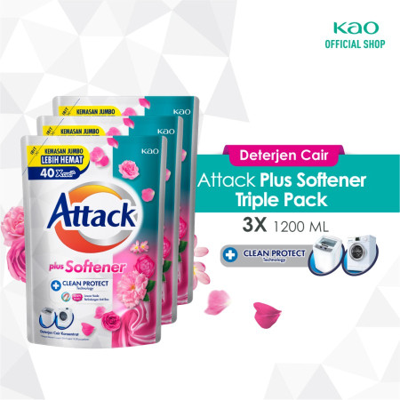 Attack Plus Softener 1200ml Triplepack - Deterjen Cair Mesin Cuci