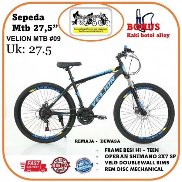 Sepeda Gunung 27,5 VELION MTB 21 Speed - Rem cakram Free kaki botol - Biru