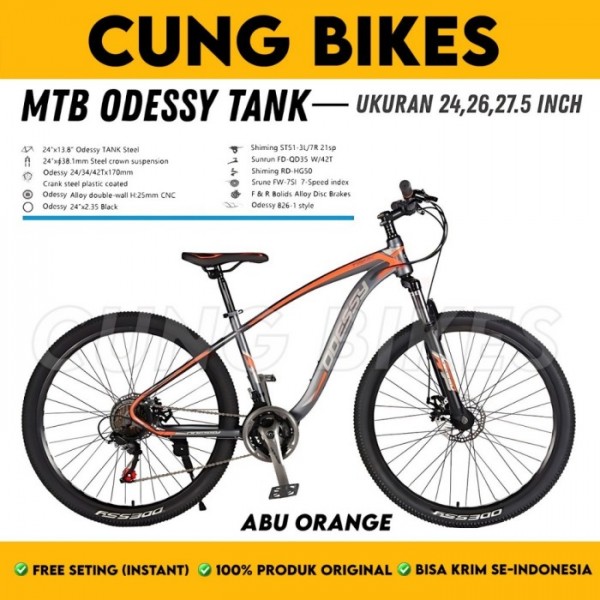Sepeda Gunung MTB 24 26 27,5 Inch Odessy TANK inner cable 21 Speed - Hitam Merah, 24