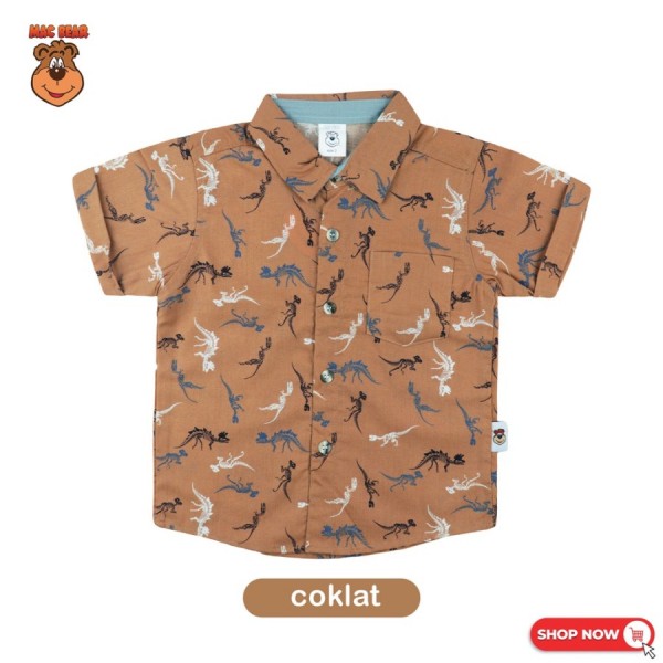 MacBear Baju Anak Laki-laki Kemeja Anak Dino Dilo Dino Full Print - Brown, Size 10