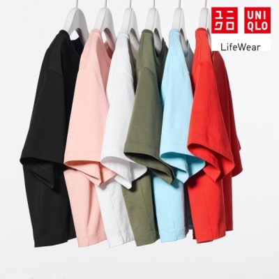 Uniqlo T-Shirt Crop Katun Oversize Lengan Pendek