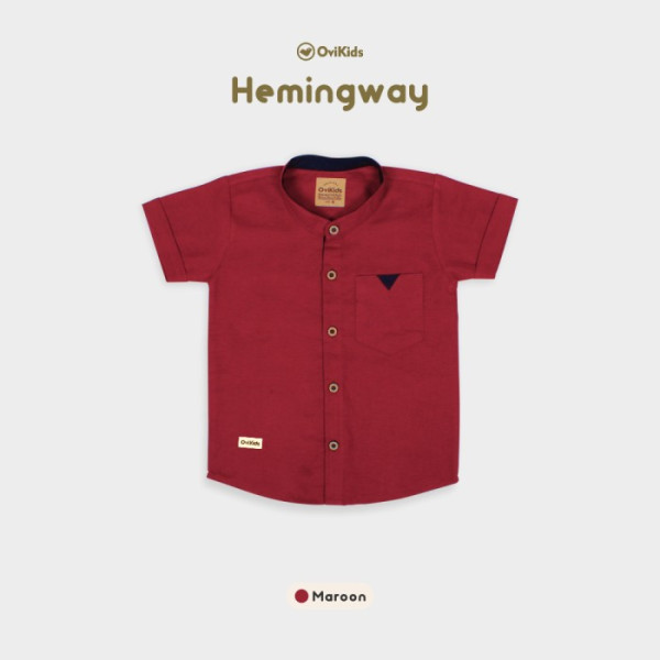 OVIKIDS Hemingway - Kemeja Anak Basic Kemeja Anak Laki-Laki 1-9 Tahun - Maroon, 2
