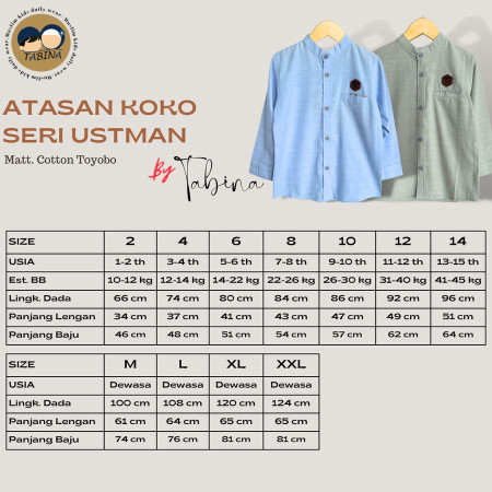 [Tabina] Kemeja Anak Laki Laki Sampai Remaja Lengan Panjang Ustman - Ust Pj Teracota, 2 (1-2 thn)