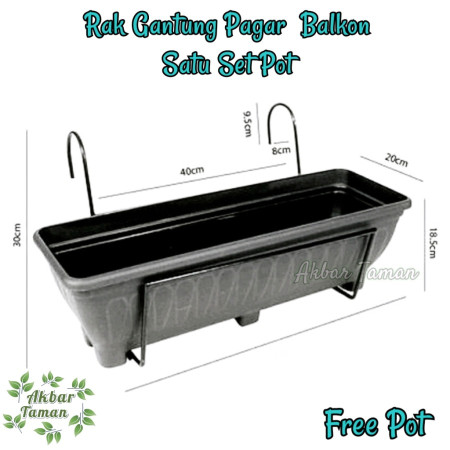 Satu Set Pot Gantungan Pot Bunga Besi Pagar Balkon Free Pot - Rak Saja Putih