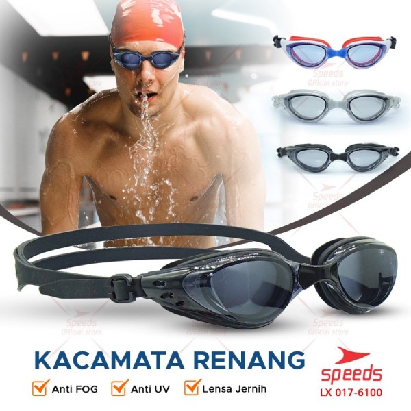 SPEEDS Kacamata Renang Swimming Glasses Anti Fog UV Protection 6100 - Biru Merah