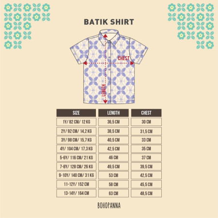 BOHOPANNA - BATIK SHIRT - BATIK - Atasan Batik Anak Laki-Laki - MADYA, 1Y