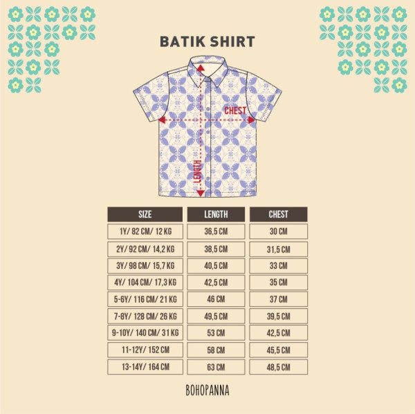 BOHOPANNA - BATIK SHIRT - BATIK - Atasan Batik Anak Laki-Laki - MADYA, 1Y
