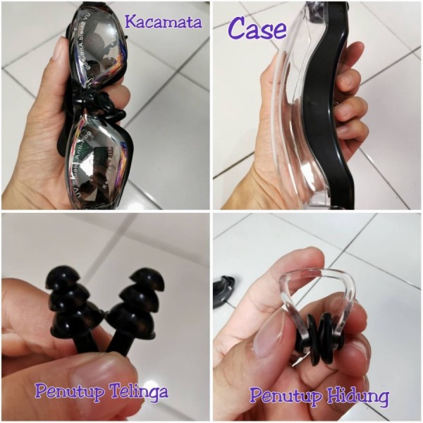 KACAMATA RENANG DEWASA GRILONG ANTI FOG EMBUN FREE PENUTUP TELINGA - Biru