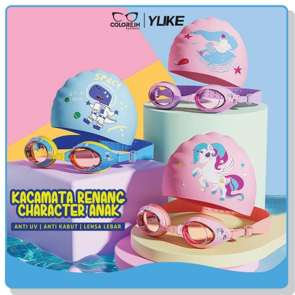 Kacamata Renang Anak Colore.in Swimming Character Anti Fog Silikon 626 - Pink