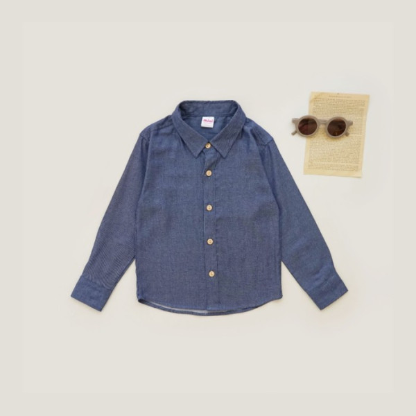 Minicottons Denim Look Shirt Kemeja motif Jeans Anak Unisex - Denim Tua, 3-4 Tahun