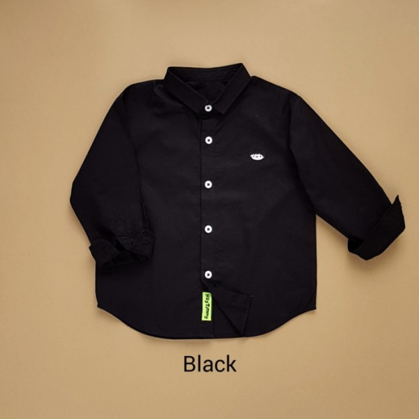 HEYTIMMY - Kemeja Polos Anak Laki Laki Lengan Panjang - Bone Monokrom - BLACK, 3-4 tahun