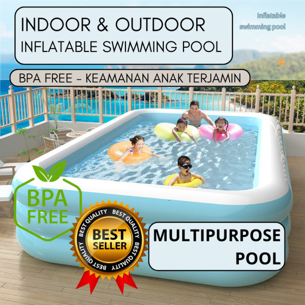 KOLAM RENANG KARET ANAK/DEWASA JUMBO KOLAM POMPA TIUP INFLATABLE POOL - 150x100x50cm
