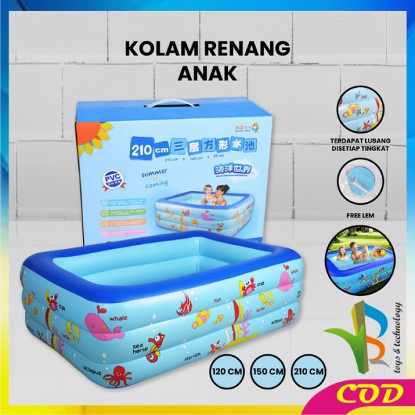 RB-M327 Mainan Anak Kolam Renang Karet Ocean Dasar Gelembung / Kolam - Biru, 120CM
