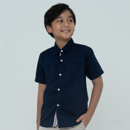 M231 Kemeja Anak Laki Laki Basic Polos Pendek Navy 2531A - 2