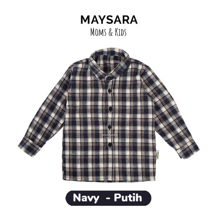 Kemeja Flanel Anak Lengan Panjang Laki - Laki Perempuan 1 2 3 4 5 tahu - FL40-Navy Putih, 1 Tahun
