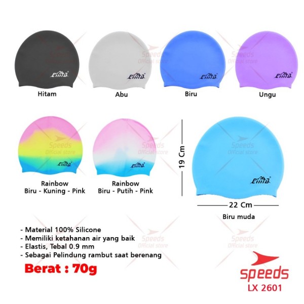 Topi Renang/ Swim Cap / Penutup Kepala Renang All Size 017-2601 - 2601 Biru