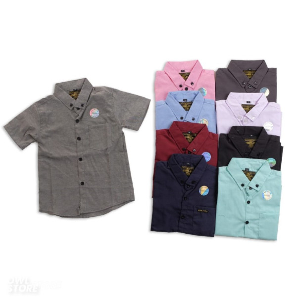 Baju Kemeja Anak Laki Laki Polos 1-12 Tahun Lengan Pendek - Maroon, S