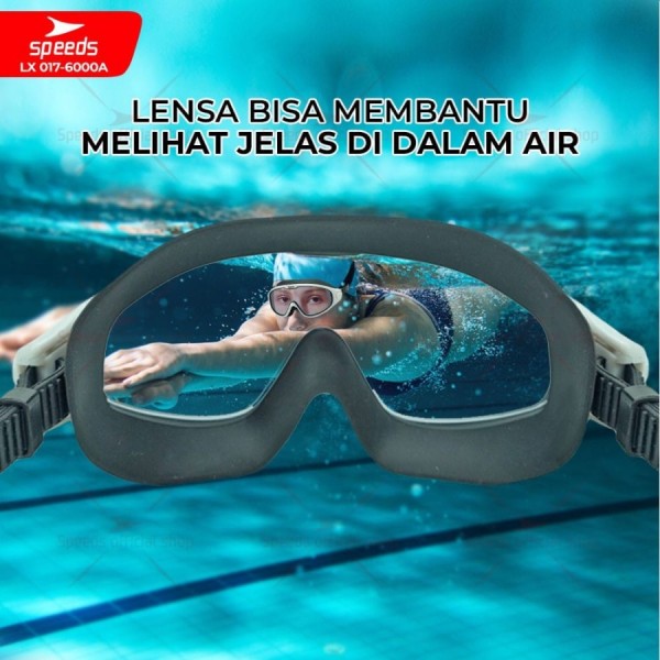 Kacamata Renang dewasa LX 6000 anti fog & uv protect + penutup telinga