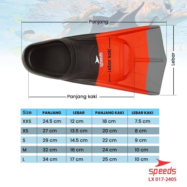 SPEEDS Diving Fins Kaki Katak Renang Snorkeling Kaki Selam 017-616 - 2405HTM, XXS