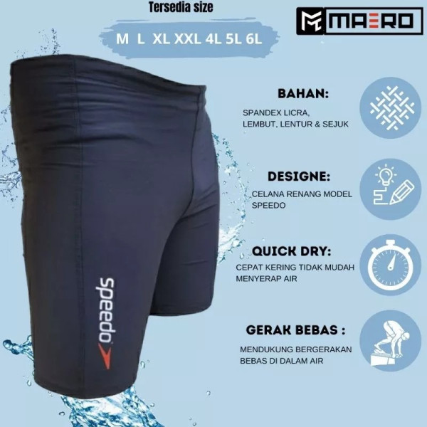 Celana renang pria dewasa Black Pro plain size normal dan jumbo - Speedo black, XL
