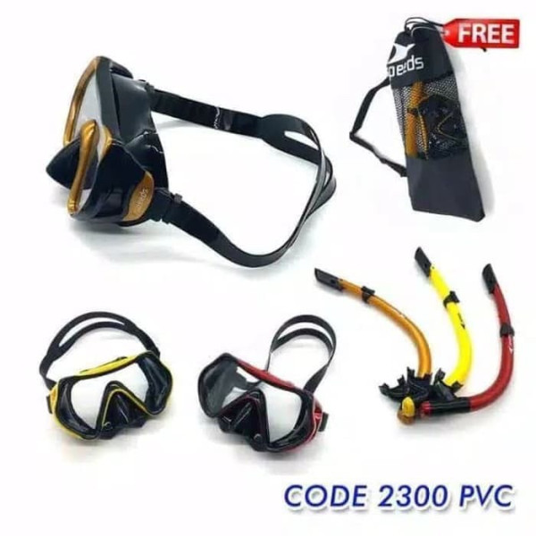 Satu set kacamata renang mask snorkling diving +pipa panjang speeds - Merah