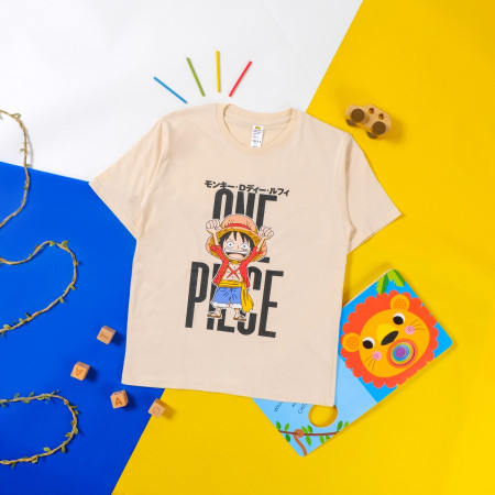 Baju kaos anak unisex cartoon one piece - Cream, XS