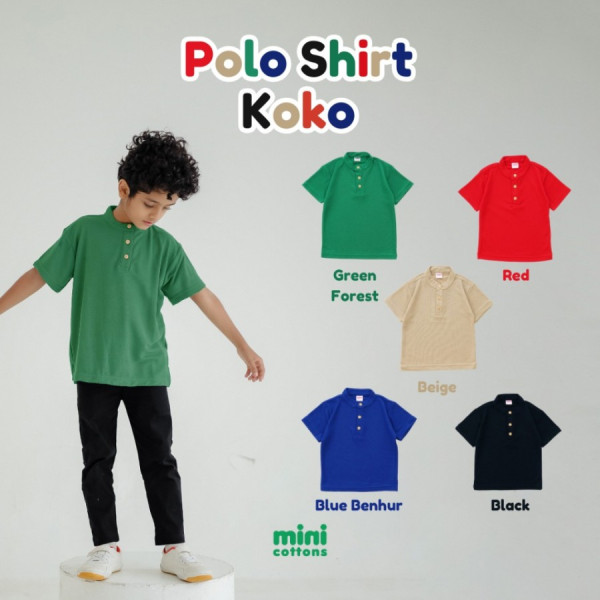 Minicottons Polo shirt koko Pique Kaos kerah polo anak - Blue Benhur, 5-6 tahun