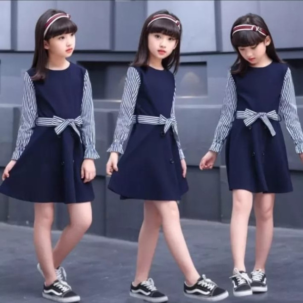 Nav Kids Dress Usia 4th-11th Size M & L Baju Anak Perempuan Dress Anak - 4-5 tahun