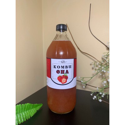 1 LITER KOMBUCHA RASA STRAWBERRY BUAH ASLI