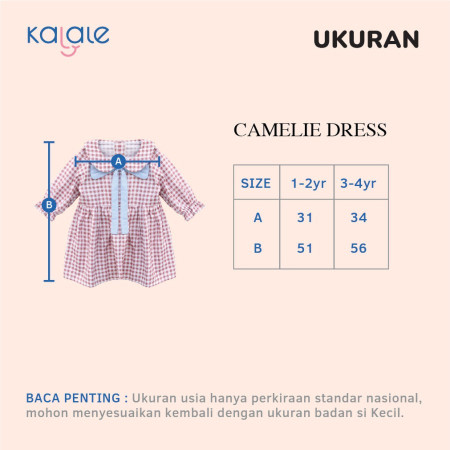 Kalale - Camelie Dress Anak Perempuan 1-4 Tahun - Red, 3-4 Tahun