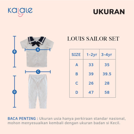 Kalale - Louis Sailor Set Setelan Anak Laki Laki 1-4 Tahun - Navy, 3-4 Tahun