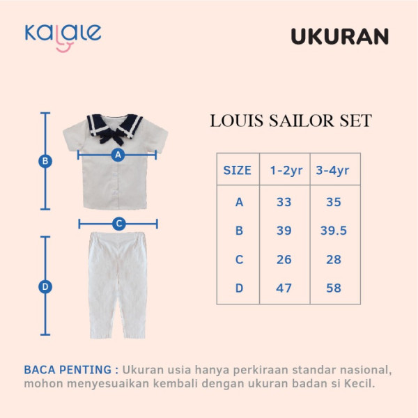 Kalale - Louis Sailor Set Setelan Anak Laki Laki 1-4 Tahun - Navy, 3-4 Tahun