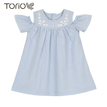 Torio Blue Stripe Dress With Embroidery - Dress Anak Perempuan - 3-4 tahun