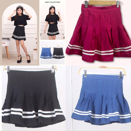 Rok Celana Skort Anak Perempuan 8-12th Rok Tennis Garis - Biru, L