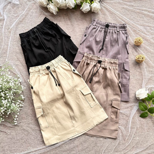 Rok Cargo Panjang Anak Perempuan 1-9 Tahun - Cream, L