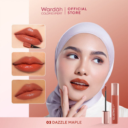 NEW! Wardah Glasting Liquid Lip - Hi-Pigmented Glass Color, Nyaman - 03 Dazzle Maple