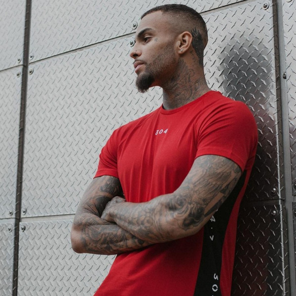 304 FIRE RED - Kaos Gym fitnes pria / baju training olahraga running