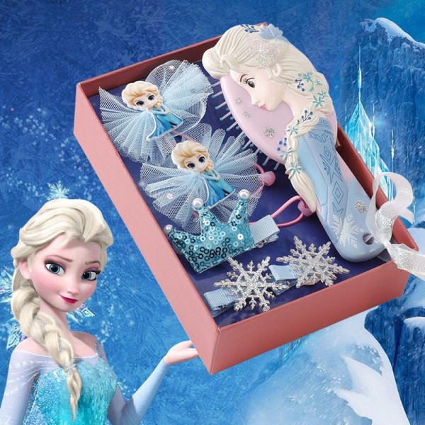 Paket aksesoris rambut Frozen Elsa anak 6 in 1 sisir ikat jepitan gift