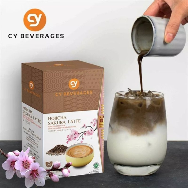 CY Beverages Hojicha Sakura Latte Roasted Green Tea With Japanese Cherry Blossom.