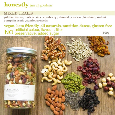 TRAIL MIXED , mix roasted nuts fruits seeds , mix kacang bijian buah