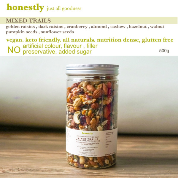 TRAIL MIXED , mix roasted nuts fruits seeds , mix kacang bijian buah